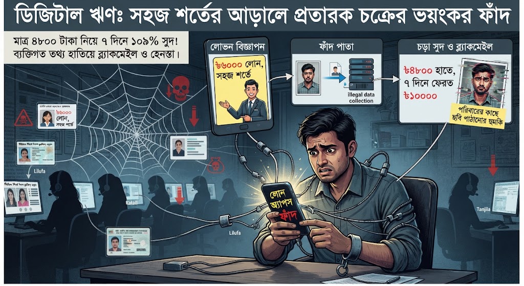 অনলাইন অ্যাপে সহজ শর্তে ঋণ দেওয়ার নামে প্রতারণা ও ব্ল্যাকমেল: চক্রের ৪ সদস্য গ্রেপ্তার